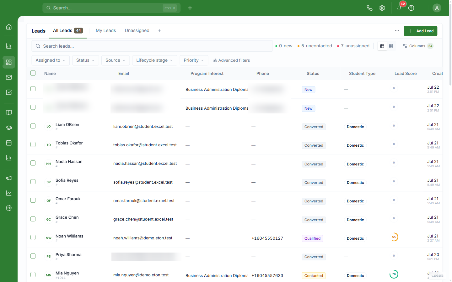 The Learnlynk CRM — every inquiry scored and routed before it cools.